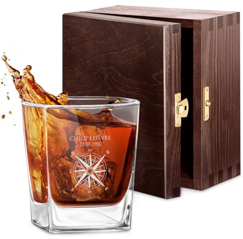 Maverton 250ml Verre a Whisky Personnalisé - Cadeau Femme - Cadeau anniversaire Femme - pour les Connaisseurs de Whisky - pour elle - Verre classique pour elle - compas