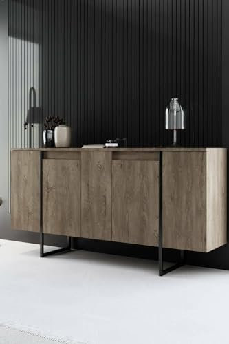 Dmora - Kommode Betel, Wohnzimmerbuffet, Wohnzimmer-Sideboard, Moderne Küchen-Speisekammer, 160x35h80 cm, Walnuss und Schwarz