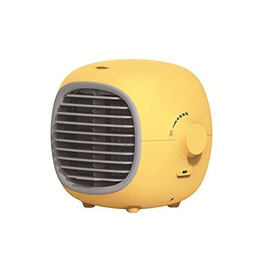 TOTMOX - Ventilador de aire acondicionado portátil recargable para coche, hogar, oficina, picnics al aire libre, mini ventilador de refrigeración de aire, aire acondicionado evaporativo, amarillo