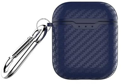 AKABEILA Hülle für AirPods 2 2019 & AirPods 1 2016 Case Cover mit Karabiner TPU Schutzhülle Kohlefaser Textur Stoßfest Robuste Hülle Ladehülle Front LED Sichtbar