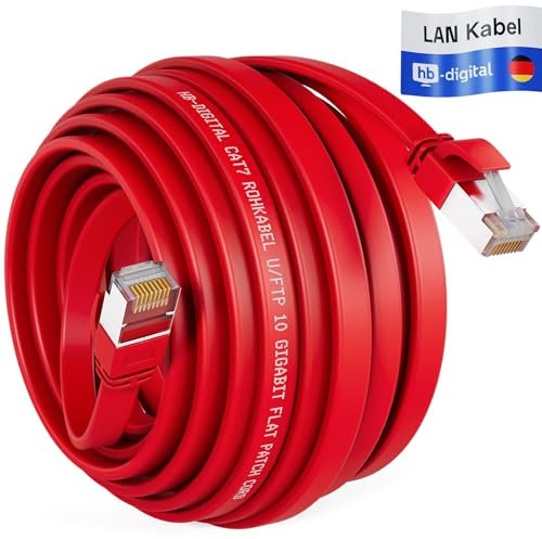 HB-DIGITAL Câble LAN RJ45 de 30 m avec câble brut CAT 7 U/FTP plat – 10 Gigabit - Câble réseau Ethernet en cuivre professionnel PiMF pour panneau de brassage, commutateur, PC, routeur, rouge