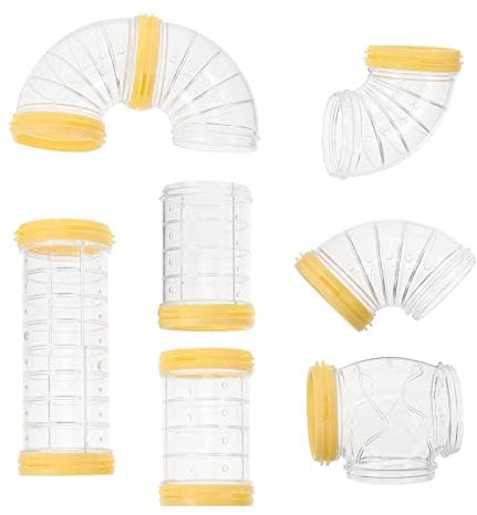 STOBOK Hamster Cage Hamster Cage Diy Hamster Tubes Kits Guinea Pig Maze Tube Connector Transparent Hamster Tunnel Playground Cage Tunnel Small Animals Sports Tube (Yellow) Hamster Toys Hamster Toys