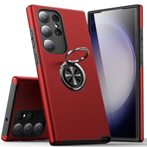 KRAFTCARE Hülle für Samsung Galaxy S23 Ultra, Handyhülle mit Eingebetteter 360° Grad Ring, Magnetische Schutzhülle TPU Stoßfest Cover Case für Samsung S23 Ultra 5G,Rot