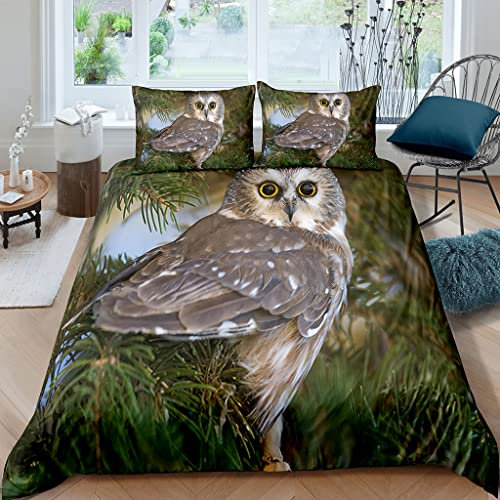 XPINGO Kinder Bettwäsche Eule 135x200 cm 4teilig Jungen und Mädchen 100% Mikrofaser Sommer Weiche Winter Warm Bettbezüge 3D Tier Eule Bettbezug mit 2 Kissenbezüge 80x80 cm