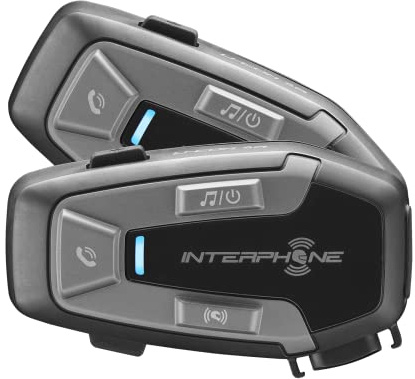 INTERPHONE U-Com6R - Doppelpack - Gegensprechanlage für Motorrad, Bluetooth 5.2, abnehmbar und eingebauter Akku, 15 Stunden, Moto Moto 1 km, kompatibel TFT GPS, wasserdicht, Lautsprecher 32 mm