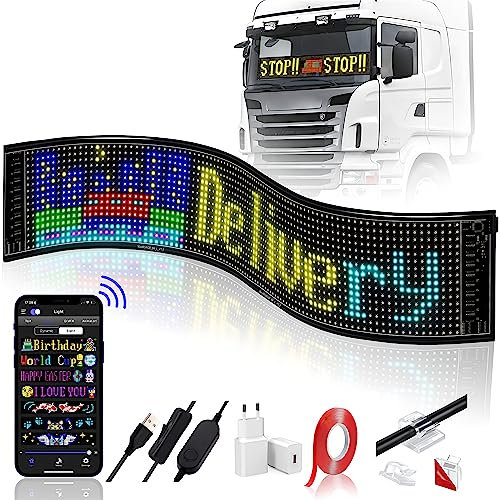 JDVOOTD Letrero LED Coche, 59 x12cm LED Pantalla Flexible para Anunciar Eventos, Supermercados, Publicidad, Decoración Hogareña, APP Control Remoto 5.0 Bluetooth