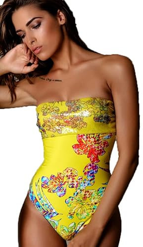 TETI Costume da Bagno da Donna con Fascia di Paillettes a Coppe e Stampa