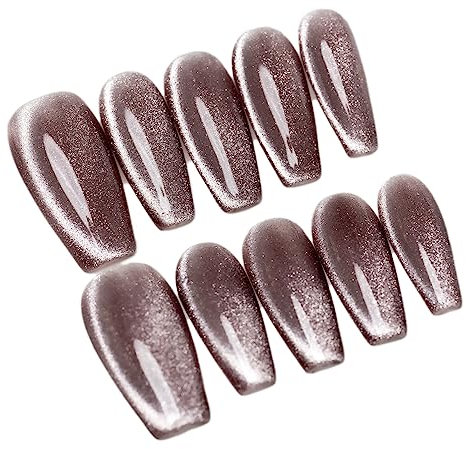 Sun&Beam Nails Handgefertigte Kunstnägel Mittel Lang Sargform Ballerina Nägel zum Aufkleben in Grau Magnetisches Einfarbig Glänzend Design mit Klebepads 10 Stück (#087 XS)