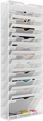 EasyPAG 13 Compartiments Métal Porte Document Mural A4 Porte Revue Suspendu Organisateur de Bureau à Suspendre Banette de Rangement Range Papier Corbeille a Courrier Murale,Blanc