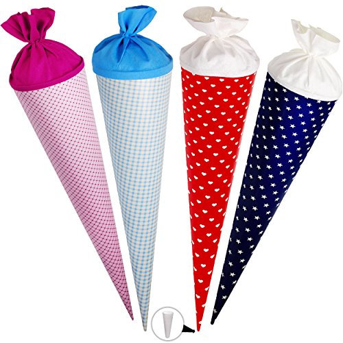 alles-meine.de GmbH Schultüte/Schultütenrohling - blau weiß - kariert - bunt - 70 cm - Filzabschluß - Zuckertüte - mit/ohne Kunststoff Spitze - kompatibel mit goldbuch - ..