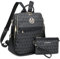 MKP modischer Damen-Rucksack, Geldbörse, PU-Leder, wandelbar, mittelgroß, für Reisen, Schultertaschen, Handtasche und Geldbörse, 2 Stück, Schwarz-1, Classic