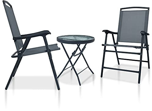 heybb 3-tlg. Bistro-Set Grau Stahl Outdoor Bistro Set Gartenstuhl Mit Tisch