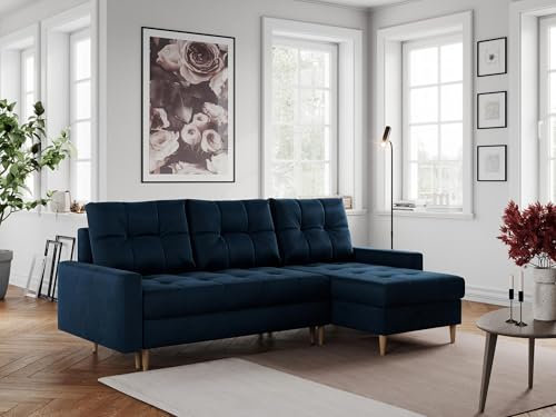 MKS MEBLE Ecksofa - L-Form Sofa mit Schlaffunktion - Wohnlandschaft L Form, Ecksofa mit Schlaffunktion und Bettkasten, Schlafsofa mit Bettkasten, Couch mit Schlaffunktion - Dunkelblau Colin