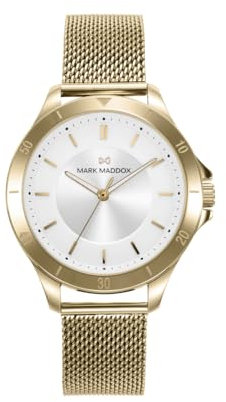 Mark Maddox Reloj Dorado de Mujer con Esfera Blanca y Correa de Malla de Acero MM1017-07