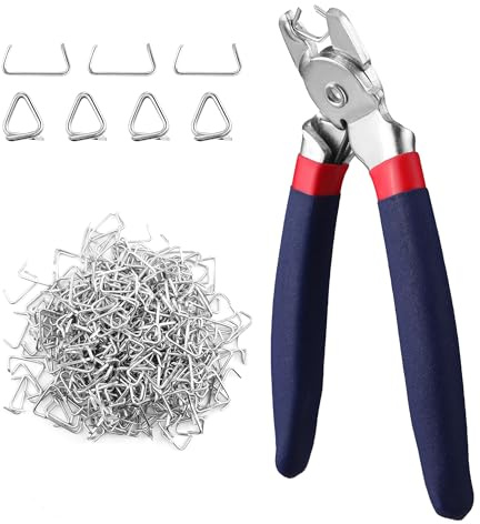 WORKPRO Bent Hog Ring Pliers with 500 Pcs 3/4 Hog Rings