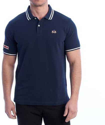 La Martina Poloshirt mit kurzen Ärmeln, normale Passform, YMP014-PK031, für Herren, Marina Military, Medium