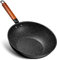 BEZIA Induction Wok Pan Nonstick, Stir-Fry Wok 30cm with Wooden Handle, Flat Bottom, Suitable for All Hobs, Granite