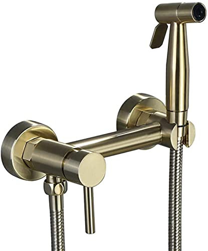 WOTZOV Bidet-Sprühset, Messing, gebürstetes Gold, Bidet, Heiß- und Kaltwasserset, Toiletten-Sprühpistole, Ass-Spüldüsenset, Stabmixer-Ventil, Jet-Press-Set, Duschkopf mit Druck,C