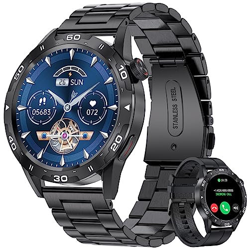LIGE Smartwatch Herren mit Telefonfunktion IPS Bildschirm 3ATM Wasserdicht Taschenlampe Fitnessuhr 100+ Sportmodi Schrittzähler/Herzfrequenz/Blutdruck Android iOS Kompatibel Militärische Smartwatch