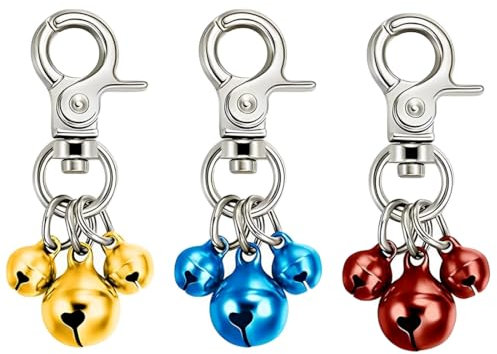 XUKZIMA 6 Pcs Campanello di collare per animali domestici ad alto volume con portachiavi per cani e campana tripla pendente Rosso Oro Blu