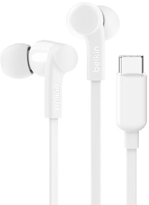 Belkin SoundForm Wired Earbuds with USB-C Connector, in-Ear Earphones w/Microphone - USB-C Headphones for iPhone 17, iPhone 16, iPad mini, Galaxy S25, Google Pixel 9, Android, and More - White