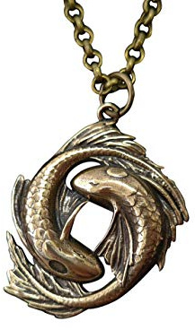 Baldur Jewelry Wikinger-Wölfe Yin-Yang-Kette aus Messing | Zwei Wölfe bilden ein Yin-Yang-Symbol; Messinganhänger im Runenstil mit 56 cm langer Kette für Damen und Herren.