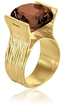 14K vergoldeter Sterling Silber Statement Ring mit 11,75 ct Zirkonia, strukturiertes Vintage Design, hypoallergen, nickelfrei, bleifrei, handgefertigte Designer-Kollektion