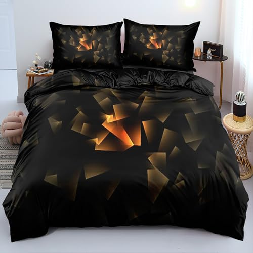 VOGIAY 3D Effekt Bettwäsche-Set 135x200cm, Orange Schwarz Geometrisch Betten Set für Kinder Jungen Mädchen Jugendliche, Bettbezug 135x200cm, 1 Kopfkissenbezug 80x80cm Mit Reißverschluss