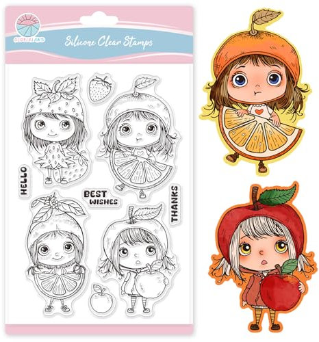GLOBLELAND Transparente Stempel „Fruit Lady“ Zum Gestalten von KartenKlare Stamps „Erdbeerfrau“ Aus Silikon Mit Den Worten „Beste Wünsche“ Silikonstempel Zum Siegeln Für Scrapbooking