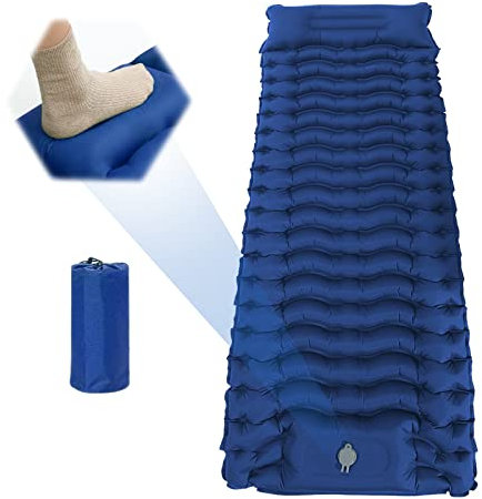 Longzhuo Matelas Auto-Gonflant 1 Personne - Imperméable & Ultra Léger pour Camping/Randonnée - Lit Gonflable 1 Place avec Pompe à Pied - Matelas Gonflable Enfant Compact (Bleu Marine)