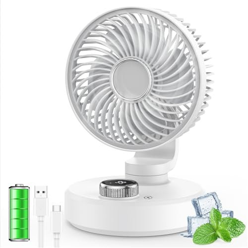 Ventilateur de Bureau Petit Ventilateur Oscillant Silencieux 6000mAh Batterie Ventilateur Portable Rechargeable 6 Vitesses Écran LCD Mini USB Ventilateur Table pour Bureau Maison Camping(Blanc)