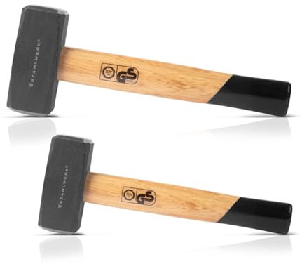 STAHLWERK Fäustel 2er Set mit 1000 g und 1500 g Hammerkopf | Plattenhammer aus gehärtetem und lackiertem Carbon-Stahl | hochwertiger Hammer mit bruchfestem Hartholzstiel | Vorschlaghammer