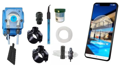Pooltronics WiFi-gestuurde Automatische waterbehandeling en dosering Van chloor en/of ph voor Zwembad en spa – met Peristaltische Pomp, Sonde en Injector (pH-Kontrolle)