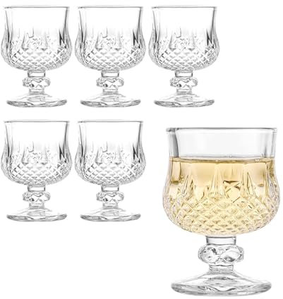 Oceano 6 Bicchieri da Liquore con stelo Mini Calici Vetro 50 ml Tequila Sherry Brandy Shot Whisky Vodka Amaro Vino Birra Rum Chupito