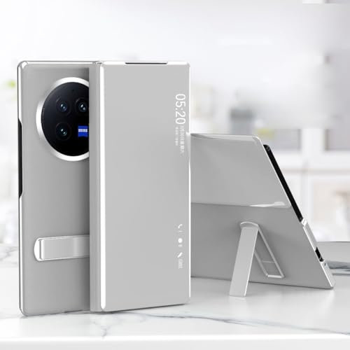 Étui à rabat pour téléphone Compatible avec Vivo X Fold 3, coque transparente avec fenêtre intelligente, étui de téléphone de luxe à rabat fin en cuir PC rigide avec béquille, coque de téléphone tout