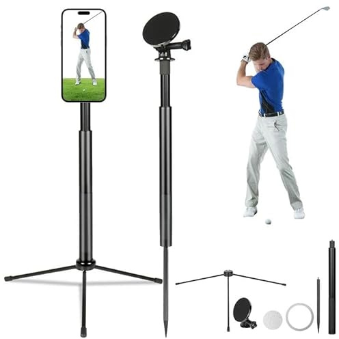 Golf Tripod & Monopod,Golf Swing Phone Holder,47.6 Magnetic Adjustable Aluminum Alloy Selfie Stick,Record Golf Swing and Training Aid,w/Spike Stake Mount,Compatible with All Phone Camera GoPro