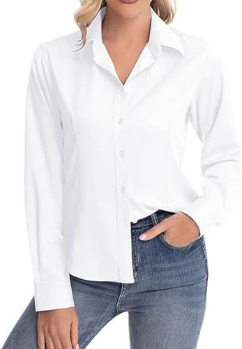 SAIIURV Bluse Damen, Button-Down Shirts Langarm Kragen Tops, Business Langarmshirt Einfarbig Tops, Damenblusen, Fit Oberhemden Frauen Unifarben Stretch Freizeithemden Businesshemd Anzug Hemd