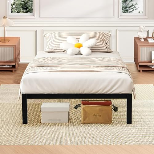 buybyroom Metall Bett 90x190, Bett Einzelbett, Bettrahmen mit Unterbettaufbewahrung, Bettgestell - Schwarz
