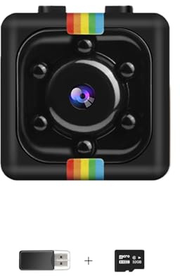 Bextgoo Überwachungskamera Ohne WLAN, 1080P Mini Kamera mit 32GB Speicherkarte, Nachtsicht, Drehbare Halterung, Kleine Kamera für Innen- und Außensicherheit(Tief Schwarz)