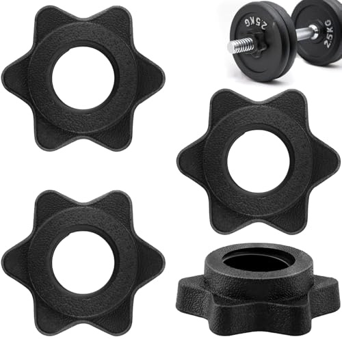 Lunhoo 4-Pack Dumbbell Clips, 25 mm/1inch Barbell Clamps, Black PVC Hex Nut Spinlock Collar for 1” Standard Barbell & Dumbbell Bars, Home Gym Weight Plates Anti-Slip Secure Lock Essentials
