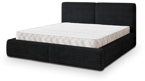 Masseno Polsterbett FELURO T 200x200 cm, Doppelbett, Bettkasten, Stauraum, Lattenrost Und Kopfteil - Schwarz, TILIA 100