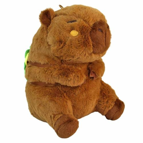 BEMIRO Capybara Kuscheltier mit Rucksack, Plüsch, ca. 25 cm, wählbar mit Croissant, Pommes oder Burger Motiv (Burger)