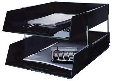 5 Star Black A4 Plastic Letter File Trays, Including Risers. (2 Trays/1 Riser Set)