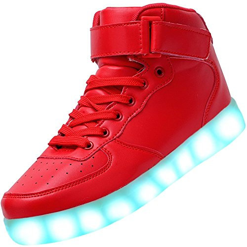 Padgene Unisex Damen-/Herren Sneaker mit Beleuchtung, hoch geschnitten, über USB aufladbar, LED-Lichter, 7 Farben, Sneaker mit Beleuchtung, Turnschuhe Schuhe Sportkleidung Laufschuhe Schuhe für Paare, rot - rot - Größe: 41