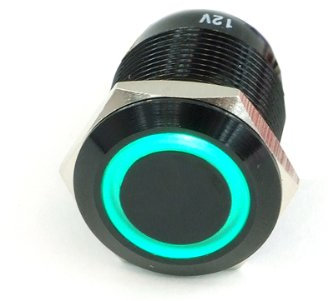 Phobya Vandalismus/Klingeltaster 19mm Aluminium schwarz, grün Ring beleuchtet 6pin Wasserkühlung Überwachung