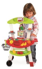 Jouets Ecoiffier - 1702 - Marchande roulante avec terminal de carte bancaire, balance, une sélection de fruits et légumes - 100% Chef - Jeu d'imitation - Dès 18 mois - Fabriqué en France