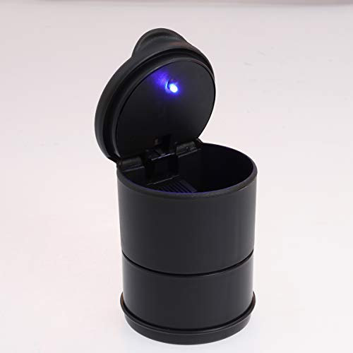 Posa Cenere Auto, Auto Posacenere con Luce LED Blu (Nero)