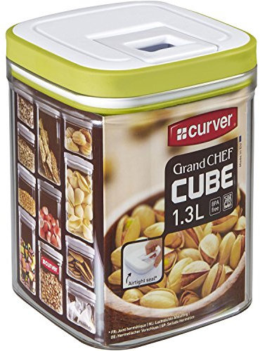 Curver Frischhaltedose Grand Chef Cube 1,3 L in transparent/weiß/grün, Plastik, 11.8 x 11.8 x 14.8 cm