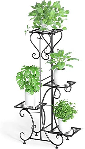 Wisfor espositore per fiori in ferro, scaffalatura per interni esterni per 4 vasi Supporto Metallico per Piante scaffale porta piante nero