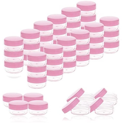 ZEJIA 5 Gram Cosmetic Sample Containers with Lids 100pcs Empty Small Makeup Jars Plastic BPA Free(Pink)
